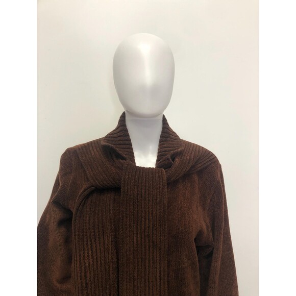 1990s-Y2K EGYPTIAN Brown Button Up DUSTER CARDIGAN with Scarf. Large-Extra Large - Picture 7 of 13